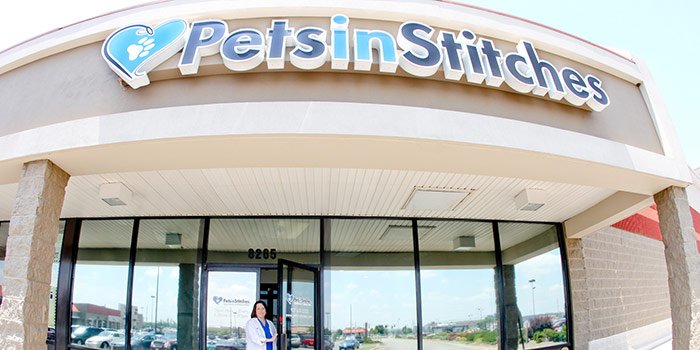 A doctor standing outside a pet clinic called Pets in Stitches in Miamisburg, Ohio