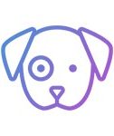 A blue, purple, and pink icon of a dog