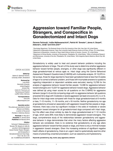 aggression toward familiar people strangers and conspecifics in gonadectomized and intact dogs article